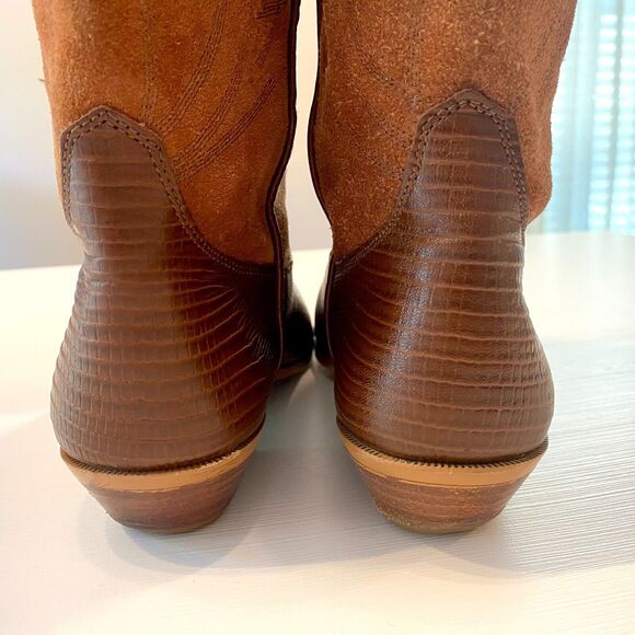 Vintage Chilis Brown‎ Suede Leather and Lizard Exotic Cowboy Boots Size 8.5 - Picture 8 of 12